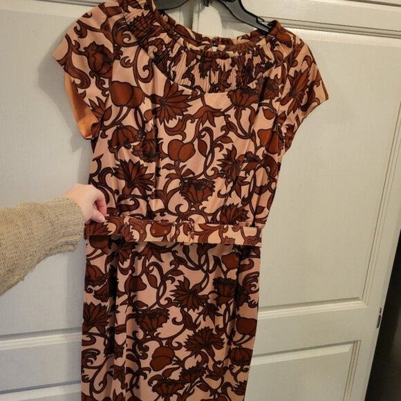 Vintage Sears Belted Sheath Dress with Lovely Brown Pattern - Picture 3 of 14